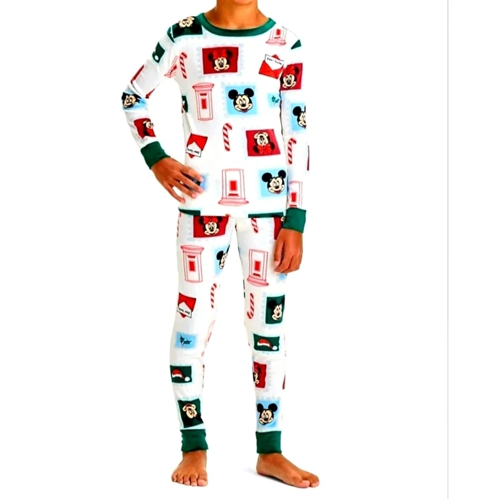 NWT Kids' Christmas Disney Mickey Minnie Mouse 2pc Snug Fit Pajama Set Size 4 10